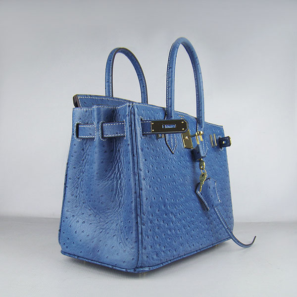 Replica Hermes Birkin 30CM Ostrich Veins Handbag Blue 6088 On Sale - Click Image to Close